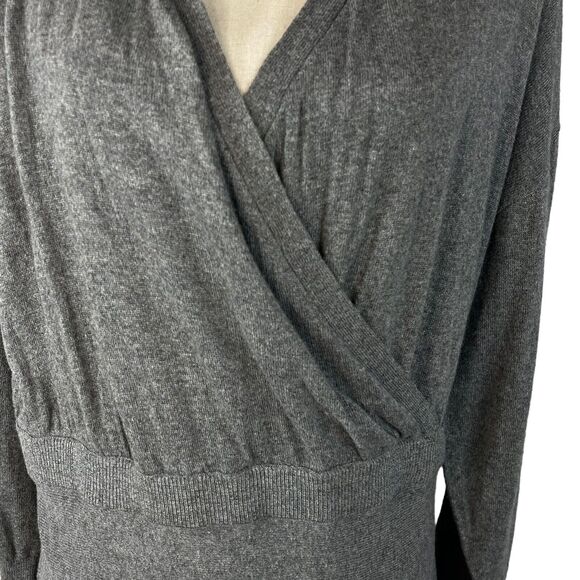 Alfani Petite Large PL Sweater Midi Dress Balloon Sleeve Stretch V-Neck Grey - Picture 2 of 9